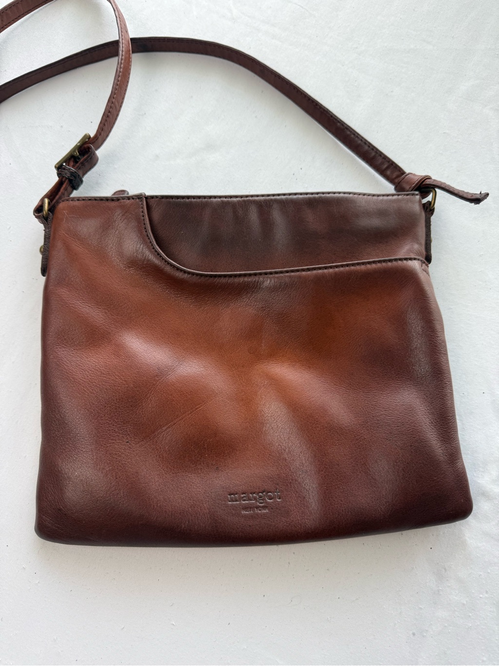 Margot New York Split Pocket Leather Crossbody/Shoulder Bag In Brandy